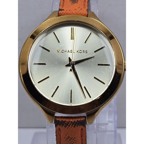 Michael Kors MK2275 Slim Runway Gold Tone Orange Leather Watch New Battery Women main image 11